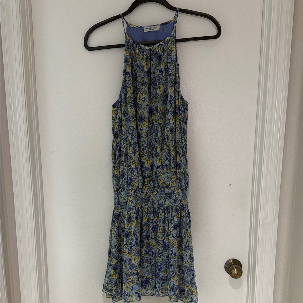 Ramy Brook Blue and Yellow Floral Mini Dress
